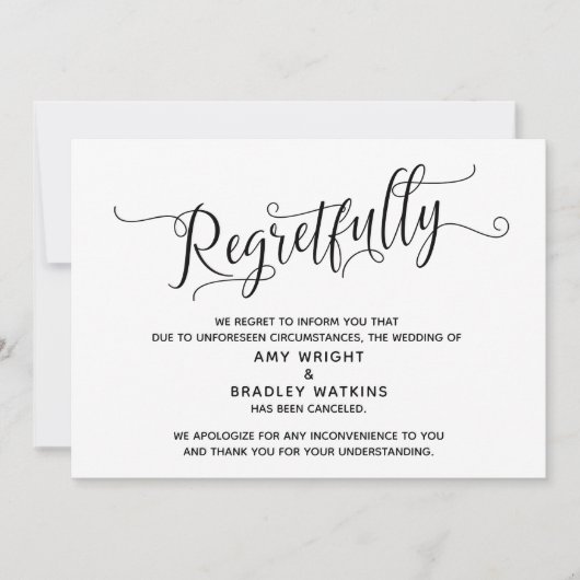 Carte de mariage annulé avec élégance et regrets (Devant)