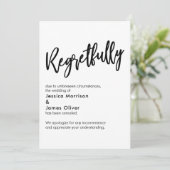 Carte de mariage annulé avec regret noir et blanc (Debout devant)