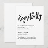 Carte de mariage annulé avec regret noir et blanc (Devant / Derrière)