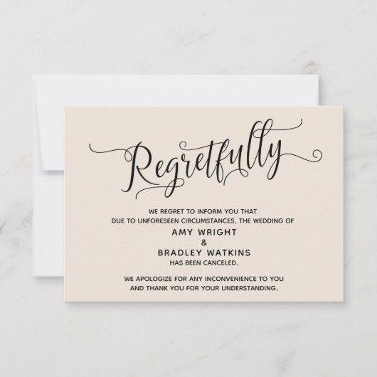 Carte de mariage annulée élégamment avec regret (Devant)