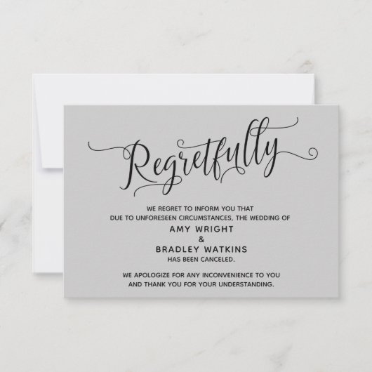 Carte de mariage annulée élégamment regrettable gr (Devant)