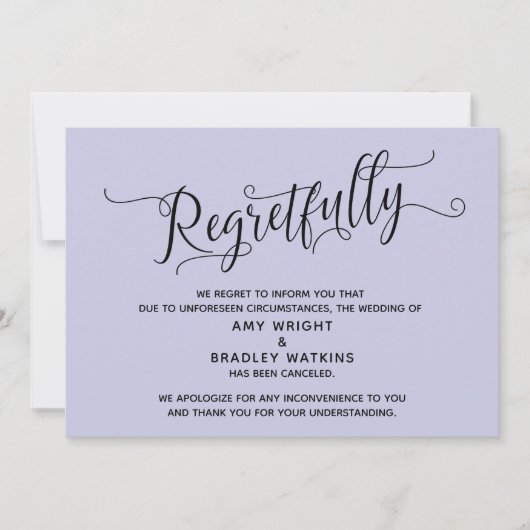 Carte de mariage annulée élégamment regrettable la (Devant)