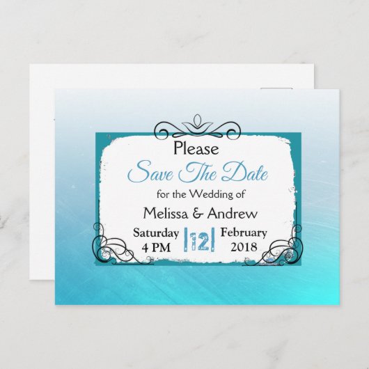 Carte de mariage Aqua Blue Mandala Save the Date (Devant / Derrière)