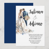 Carte de mariage aquarelle moderne pour de jeunes (Devant / Derrière)