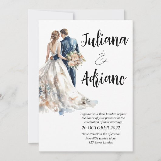 Carte de mariage aquarelle moderne pour un beau co (Devant)