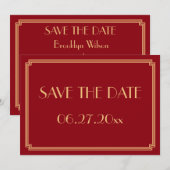 Carte de mariage Art Déco rouge Gatsby - Enregistr (Devant / Derrière)