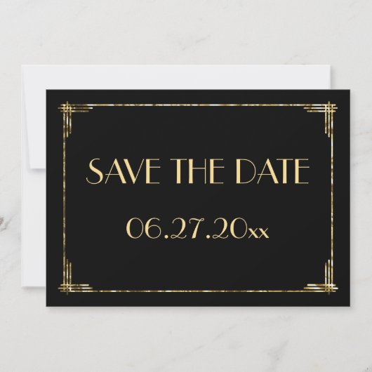 Carte de mariage Art Déco Save The Date avec feuil (Devant)