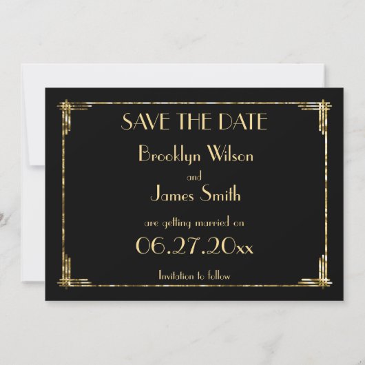 Carte de mariage Art Déco Save The Date avec feuil (Dos)