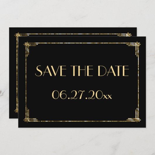 Carte de mariage Art Déco Save The Date avec feuil (Devant / Derrière)
