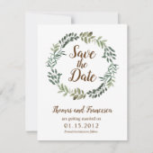 Carte de mariage aux feuilles rustiques "Save the  (Devant)