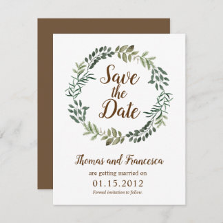 Carte de mariage aux feuilles rustiques "Save the 