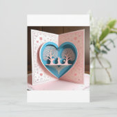 Carte de mariage avec cœur en 3D (Debout devant)