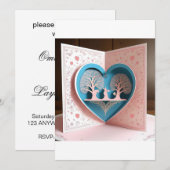 Carte de mariage avec cœur en 3D (Devant / Derrière)