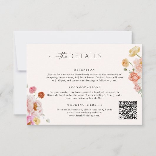 Carte de mariage avec détails de code QR floral co (Devant)