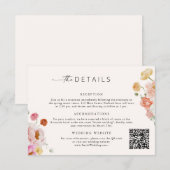 Carte de mariage avec détails de code QR floral co (Devant / Derrière)