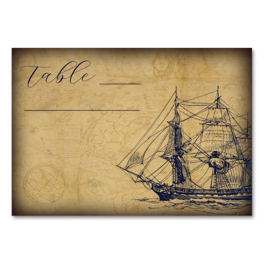 Carte de mariage avec illustration de navire de ca (Devant)