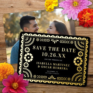 Carte de mariage avec photo et papier découpé à fo