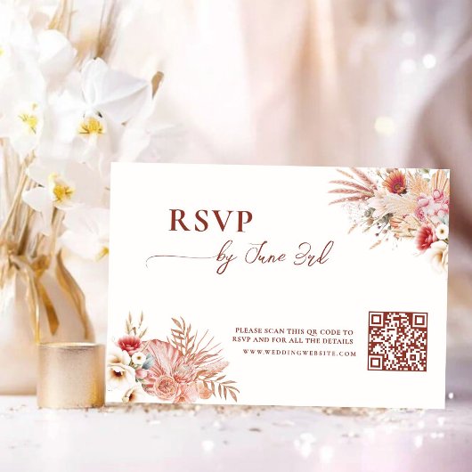 Carte de mariage avec QR code pour RSVP et motif f