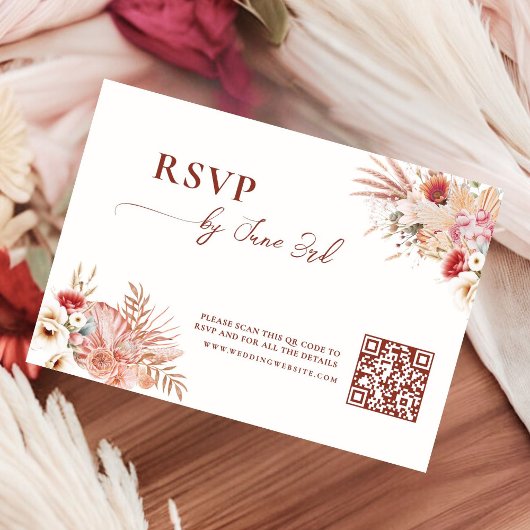 Carte de mariage avec QR code pour RSVP et motif f