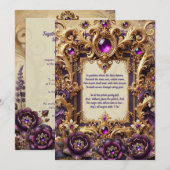 Carte de mariage baroque or et pourpre royal (Devant / Derrière)