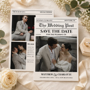 Carte de mariage beige pour annoncer la date de vo