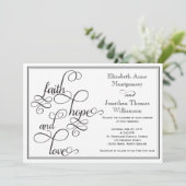 Carte de mariage Black Curly Script Faith Hope & L (Debout devant)