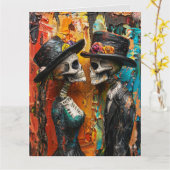 CARTE DE MARIAGE BLANCHE SQUELETTES GOTHIQUES (Fleur jaune)