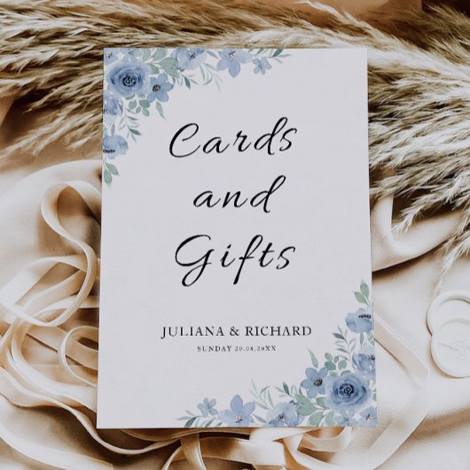 Carte de mariage bleue et signe cadeau,