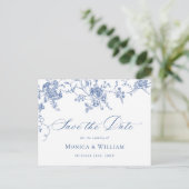 Carte de mariage bleue victorienne pour annoncer v (Debout devant)
