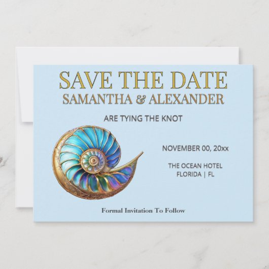 Carte de mariage "Blue Shell Save the Date" (Devant)