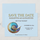 Carte de mariage "Blue Shell Save the Date" (Devant / Derrière)