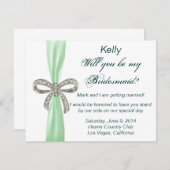 Carte de Mariage Bridesmaid de Bow Diamant Vert (Devant / Derrière)