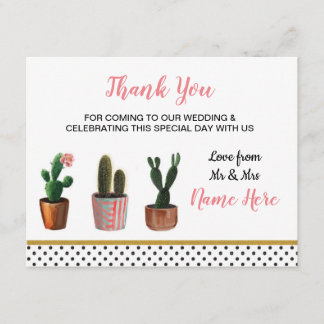 Carte de mariage Cactus Cactées Merci Pointillisme