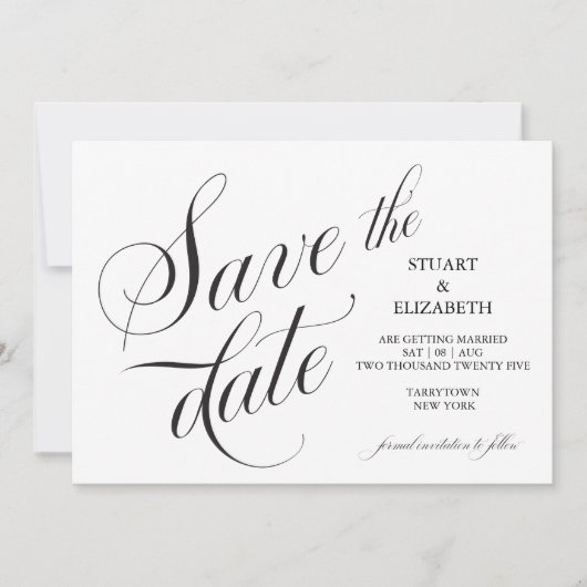 Carte de mariage calligraphiée Save the Date (Devant)