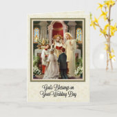 Carte de mariage catholique avec verset des Écritu (Fleur jaune)