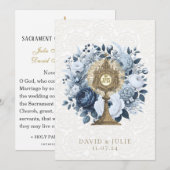 Carte de mariage catholique bleue florale Monstran (Devant / Derrière)