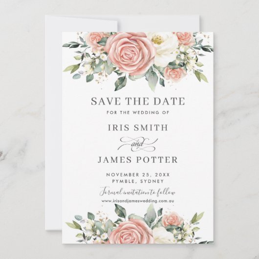 Carte de mariage chic Save the Date avec fleurs en (Devant)