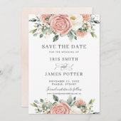 Carte de mariage chic Save the Date avec fleurs en (Devant / Derrière)