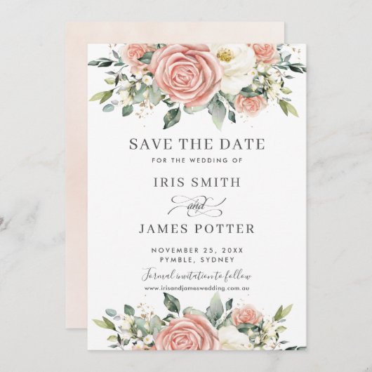 Carte de mariage chic Save the Date avec fleurs en (Devant / Derrière)