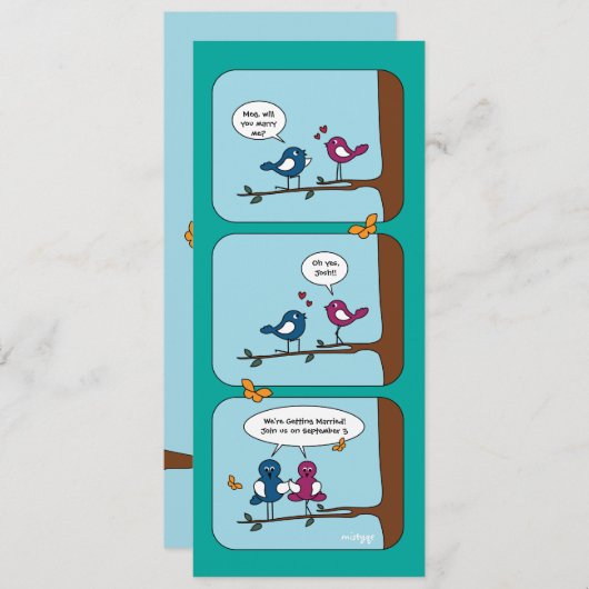 Carte de mariage 'Comic Strip Love Birds Save the (Devant / Derrière)