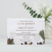Carte de mariage Cône de pin et flocons de neige d (Debout devant)