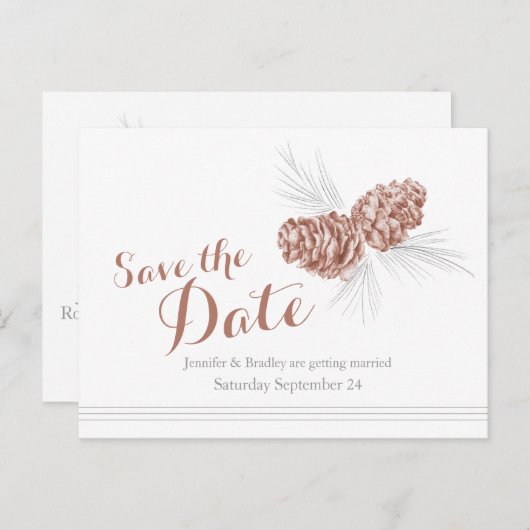 Carte de mariage cônes de pin sauvegarde de la dat (Devant / Derrière)