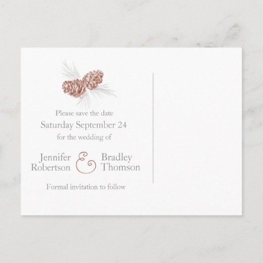 Carte de mariage cônes de pin sauvegarde de la dat (Dos)