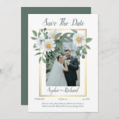 Carte de mariage "Daisies Floral Gold" pour annonc (Devant / Derrière)