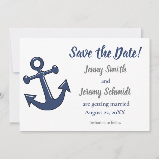 Carte de mariage d'ancrage nautique Save the Date (Devant)
