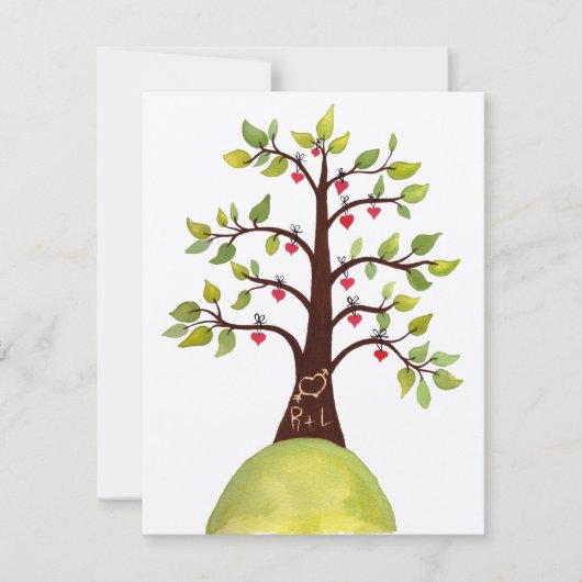 Carte de mariage d'arbre de monogramme de vert de (Devant)