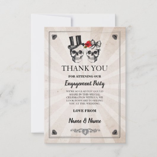 Carte de mariage de crânes Halloween Merci Rustiqu (Devant)