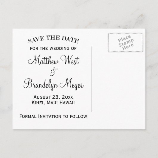 Carte de mariage de destination à la plage Enregis (Dos)