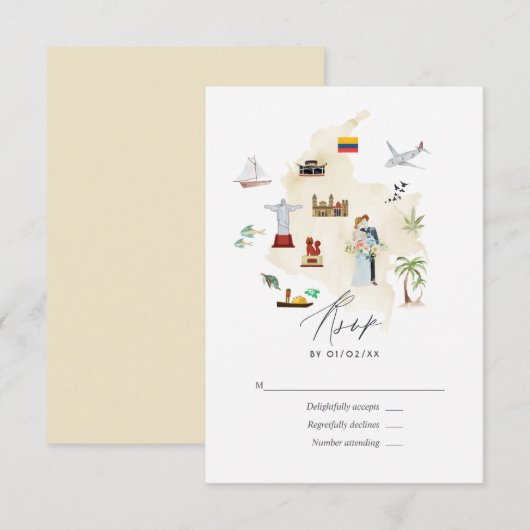 Carte de mariage de destination en Colombie (Devant / Derrière)