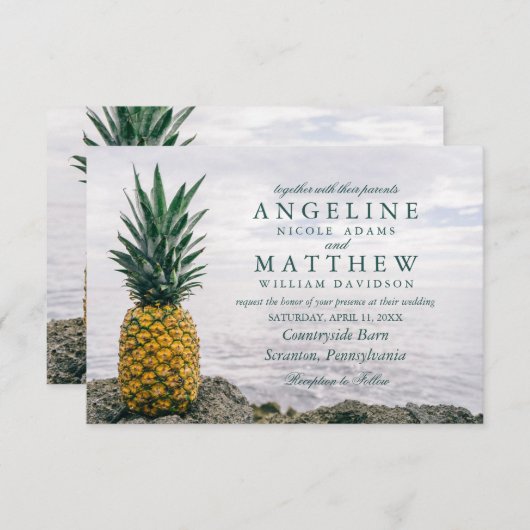 Carte de mariage de destination Pineapple Tropical (Devant / Derrière)